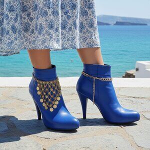 Women Gold Boots Chain Bracelet Western Shoe Ethnic Coin Charm Belly Dance PAIR